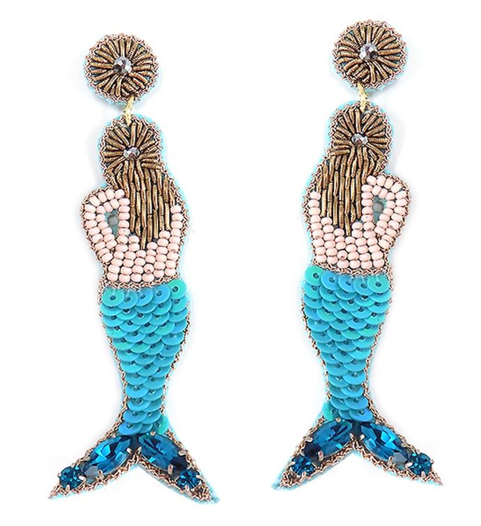 Handmade Mermaid Earring With Blue Sequins